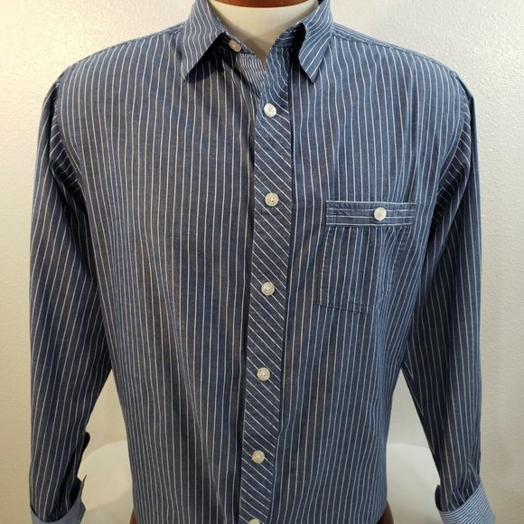 Paper Denim Cloth Mens Shirt Button Up Size Medium Stripe‎ Contrast Cuff PDC - Picture 5 of 9
